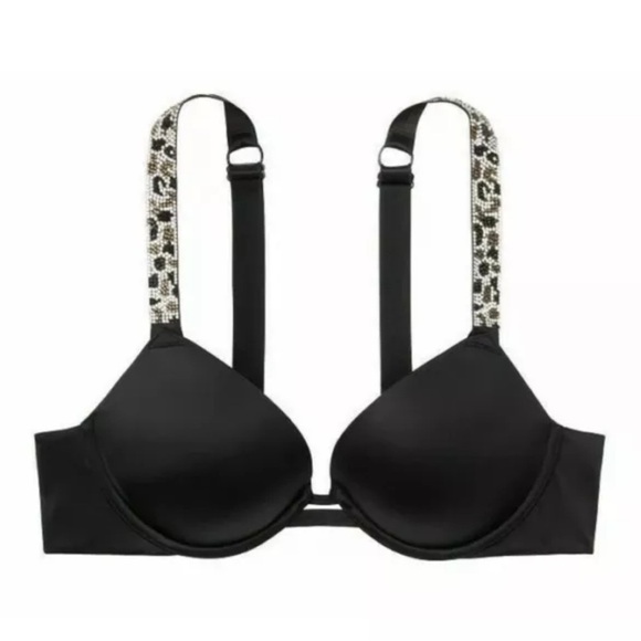 Victoria’s Secret VERY SEXY Push-up shine strap rhinestones 34DDD Black Leopard - Picture 2 of 4